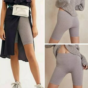 Free People Gray Ribbed Bike Shorts